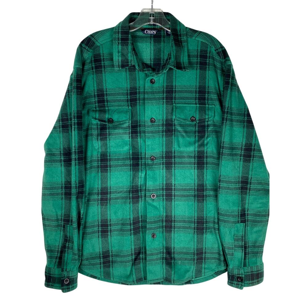 Chaps Plaid Flannel Button Shirt Men L Green Lumberjack Rugged Outdoors Gorpcore